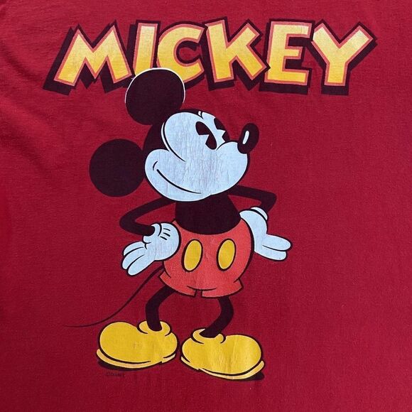 Vintage VelvaSheen Disney Mickey Mouse T-Shirt Men’s Size Large Red Made In USA - Picture 6 of 8